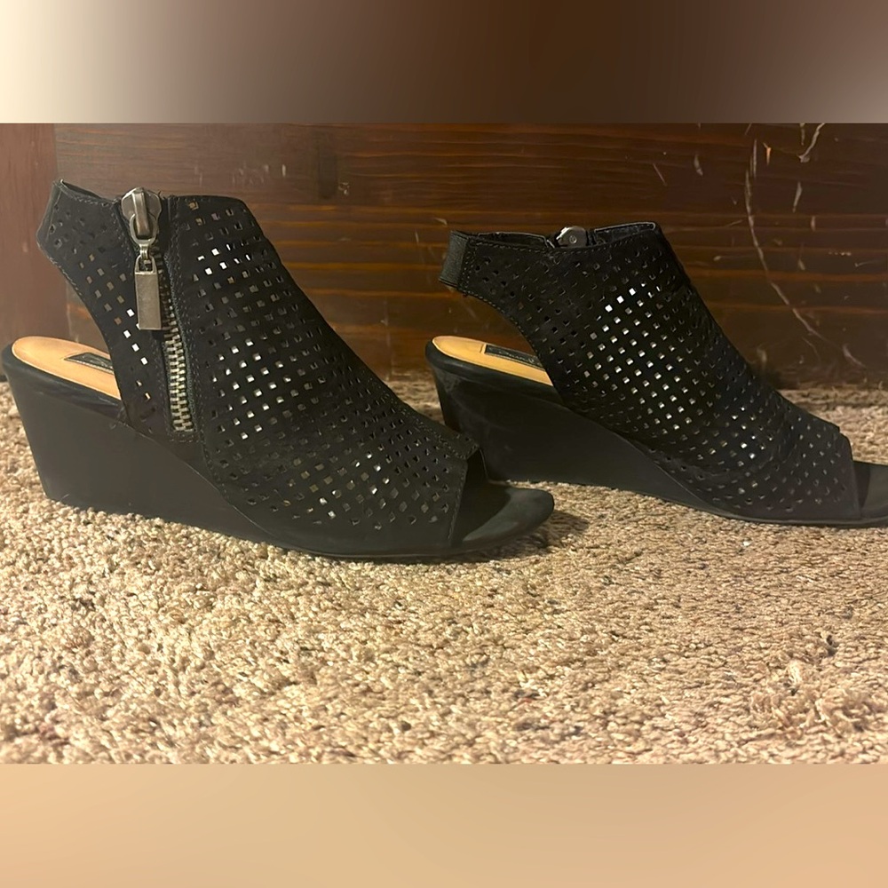 Black Booties with a thick heel and open toes